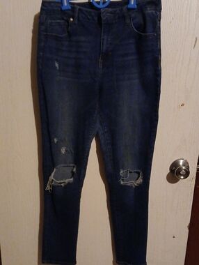 Womens d.Jeans Dark Blue Distressed Straight Leg Jeans
